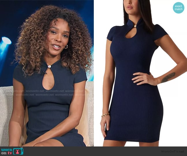 Guess Malia Short-Sleeve Sweater Mini Dress worn by Zuri Hall on Access Hollywood