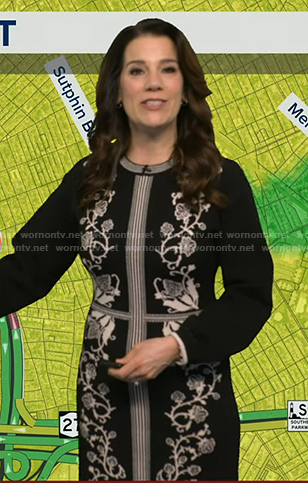 Heather’s black floral print knit dress on Good Morning America