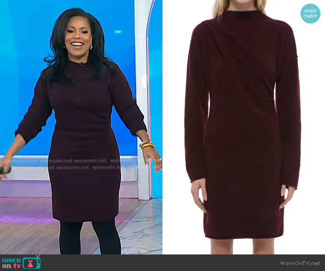Helmut Lang Slouchy Dress in Burgundy worn by Sheinelle Jones on Today