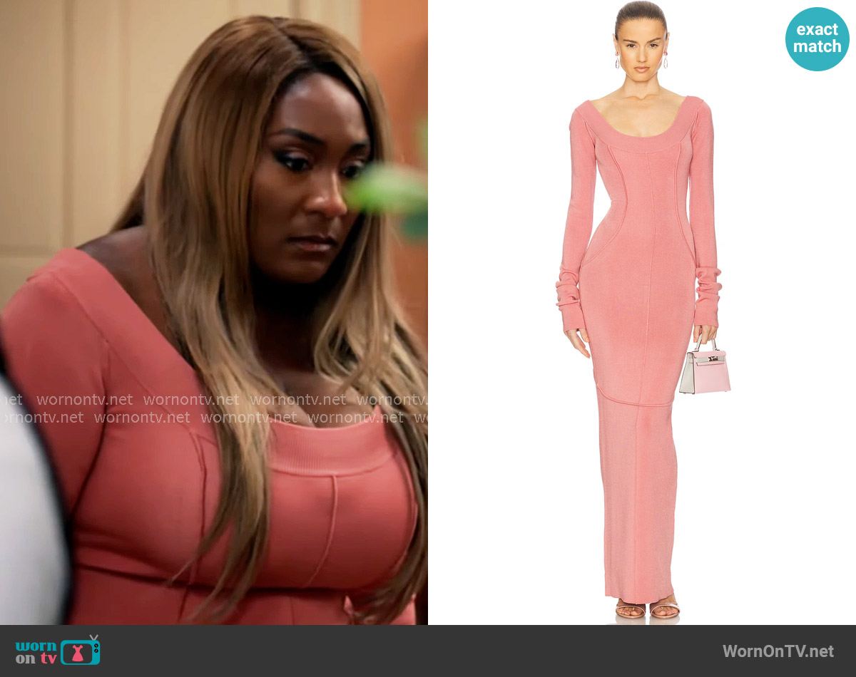 Helsa Scarlet Maxi Knit Dress worn by Daniella King (Mignon) on Tyler Perrys Sistas