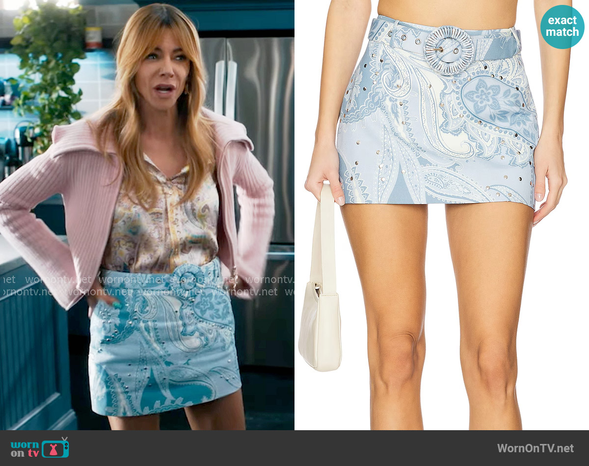 Hemant & Nandita Mini Skirt With Buckle Belt in Powder Blue worn by Morgan Gillory (Kaitlin Olson) on High Potential