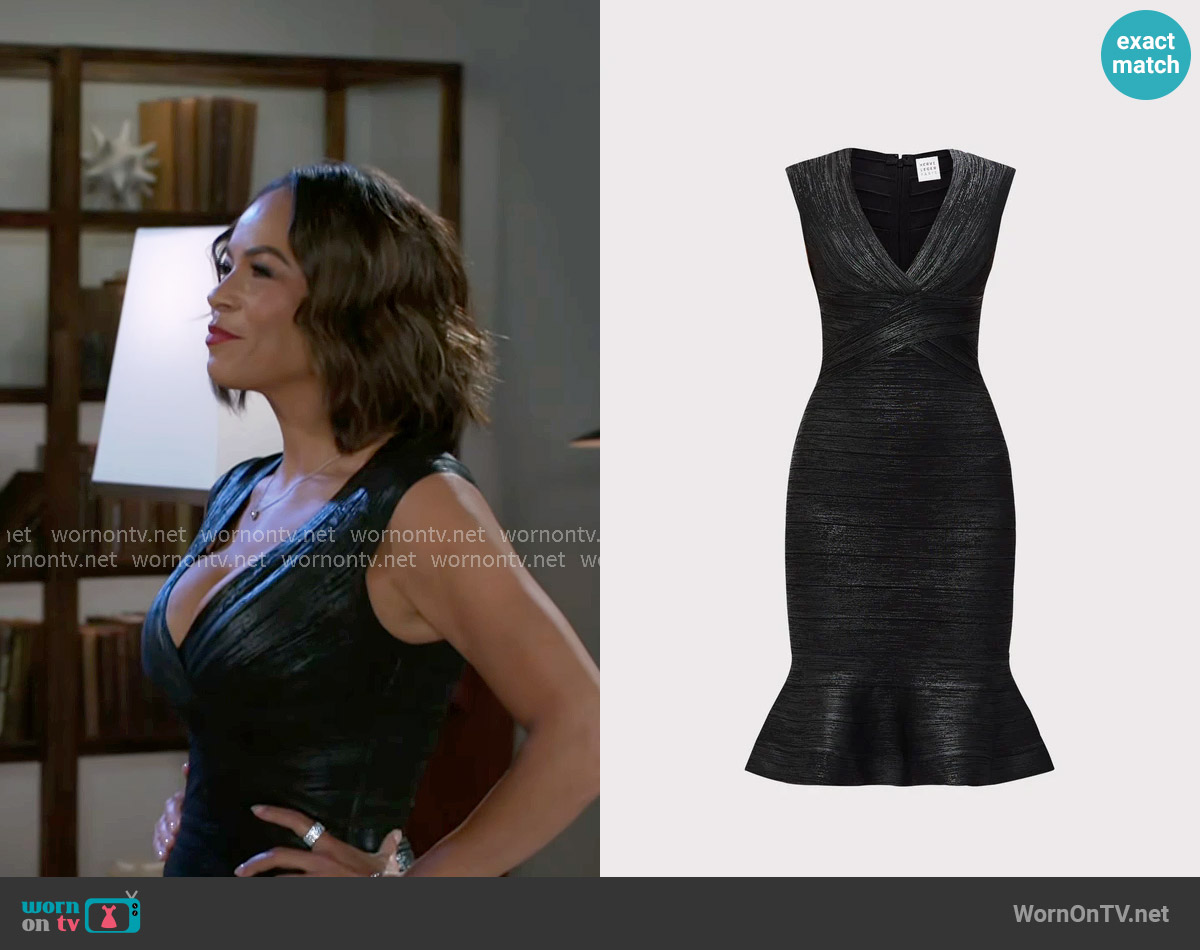 Herve Leger Sophie Dress in Black Foil worn by Nicole Dupree Richardson (Daphnee Duplaix) on Beyond the Gates