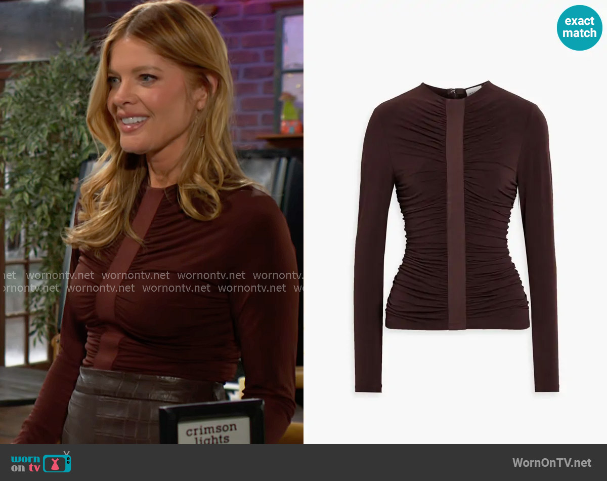 Herve Leger Veronica Top in Walnut worn by Phyllis Summers (Michelle Stafford) on The Young and the Restless