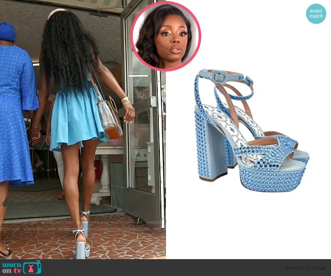 Hill House Home The Party Platform Blue Rhinestone Embellished Platform Sandals worn by Venita Aspen on Southern Charm