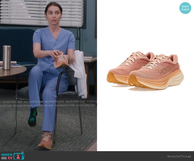 Hoka One One Bondi 8 in sandstone Cream worn by Jules Millin (Adelaide Kane) on Greys Anatomy