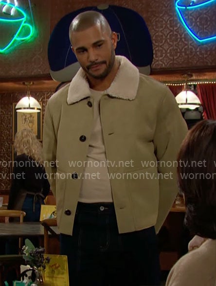 Holden’s tan leather and sherpa jacket on The Young and the Restless
