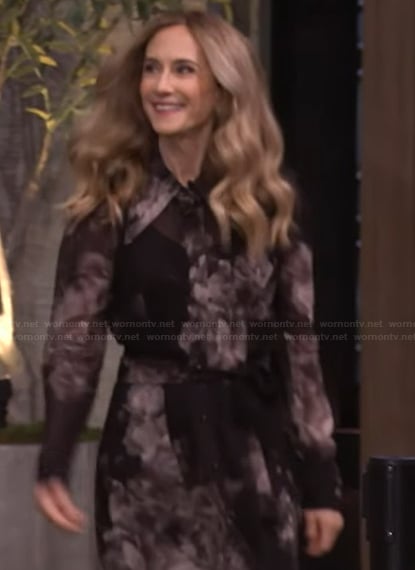 Holly Hunter’s black floral maxi shirtdress on Live with Kelly and Mark