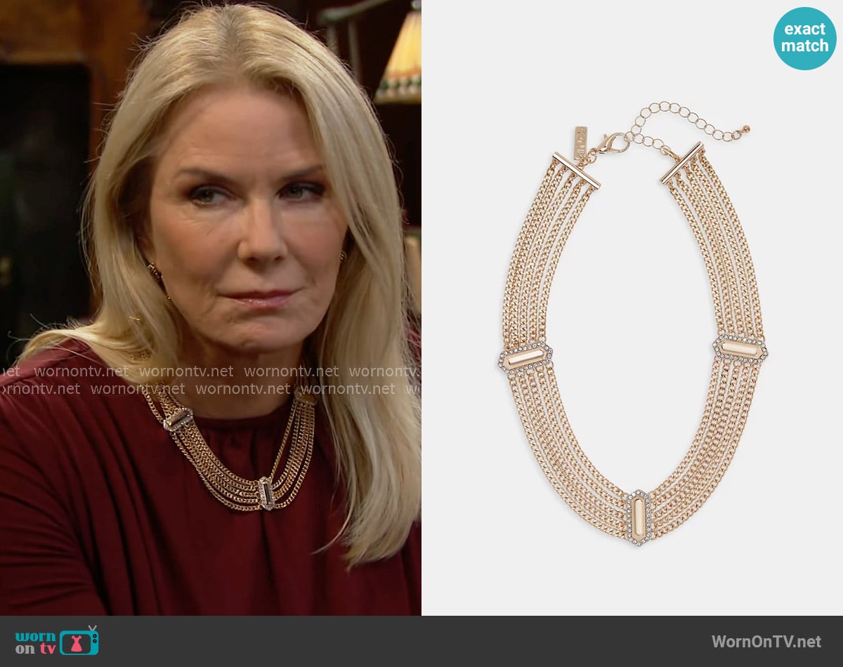 INC International Concepts Pavé Multi-Chain Statement Necklace worn by Brooke Logan (Katherine Kelly Lang) on The Bold and the Beautiful