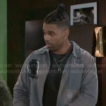 Izaiah’s grey patch jacket on Beyond the Gates