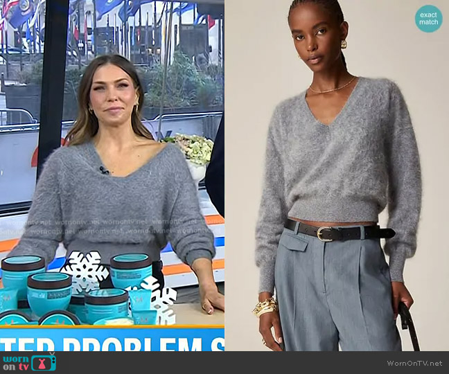 J. Crew Brushed Cashmere Cropped V-neck Sweater worn by Melissa Garcia on Today