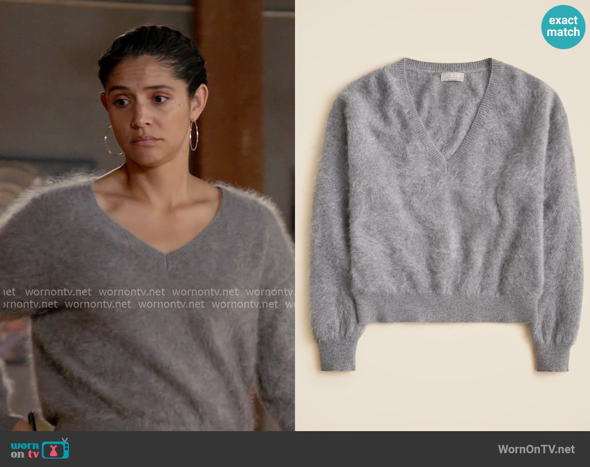 J. Crew Brushed cashmere V-neck sweater worn by Stella Kidd (Miranda Rae Mayo) on Chicago Fire