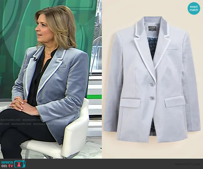 J. Crew Madelyn blazer in velvet in Slate Blue worn by Christine Romans on Today
