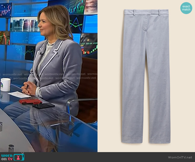 J. Crew Stella Pant in velvet in Slate Blue worn by  Christine Romans on NBC News Daily