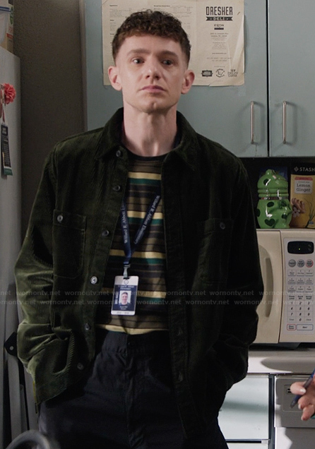 Jacob’s green corduroy jacket and pants on Abbott Elementary
