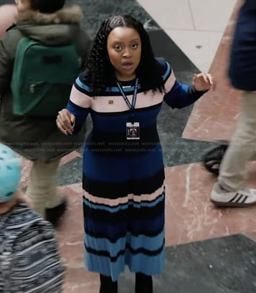 Janine’s blue stripe knit dress on Abbott Elementary