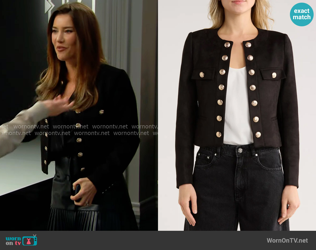 Jason Wu Crop Faux Suede Jacket worn by Steffy Forrester (Jacqueline MacInnes Wood) on The Bold and the Beautiful