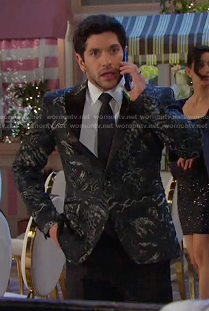 Javi’s black animal print blazer on Days of our Lives