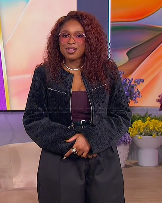 Jennifer’s black zip front jacket on The Jennifer Hudson Show