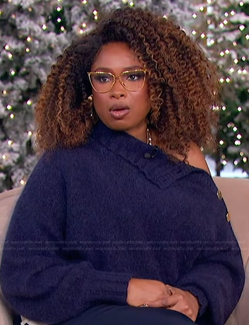 Jennifer’s navy button shoulder sweater on The Jennifer Hudson Show