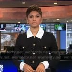 Jericka’s black collared button front dress on CBS Evening News