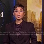 Jericka’s dark brown blazer and pant suit on CBS Evening News