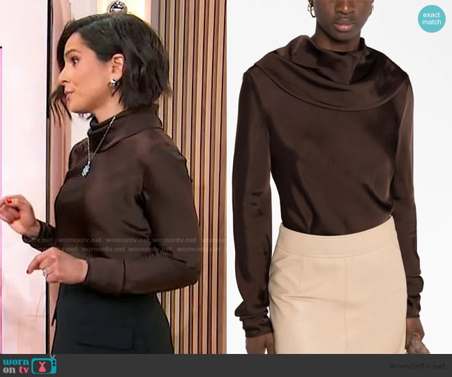 Jil Sander Draped-neck long-sleeve blouse worn by Bahar Takhtehchian on Sherri