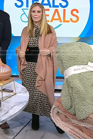 Jill’s beige print tie neck midi dress on Today