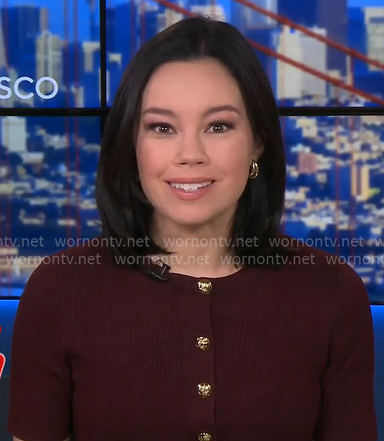 Jo Ling Kent’s burgundy cardigan with gold buttons on CBS Mornings