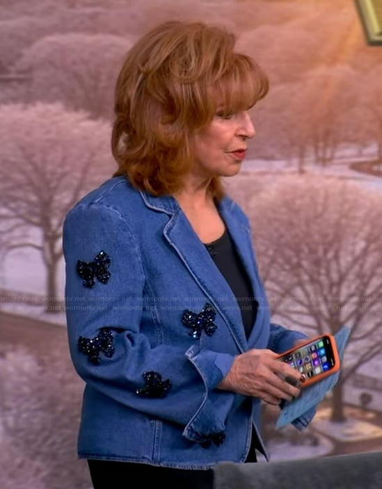 Joy’s denim bow embellished blazer on The View