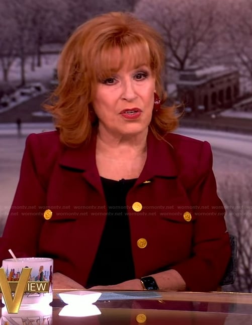 Joy’s red gold button jacket on The View