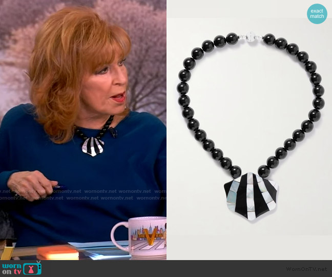 Julietta Maris silver-tone onyx, resin and shell necklace worn by Joy Behar on The View