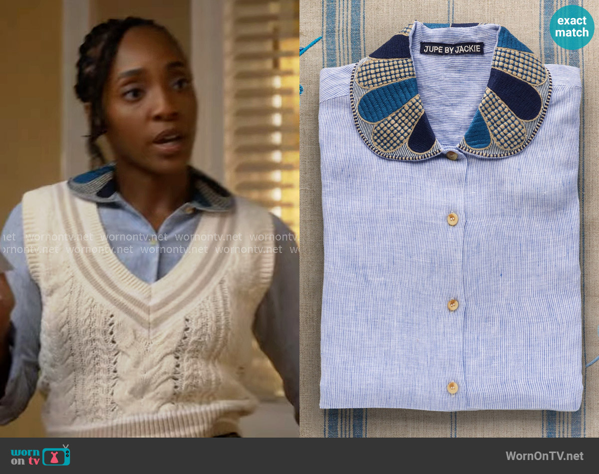 Jupe by Jackie Alexa Shirt in Blue worn by Faith Mitchell (Iantha Richardson) on Will Trent