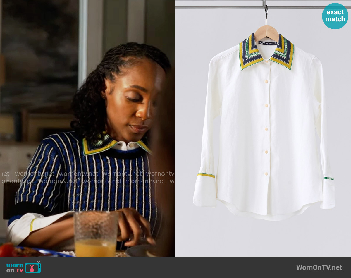 Jupe by Jackie Concord Shirt in White worn by Faith Mitchell (Iantha Richardson) on Will Trent