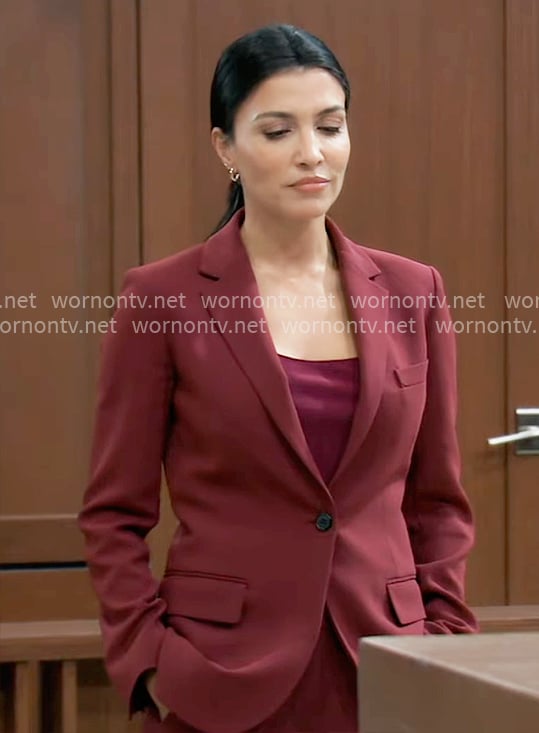 Justine’s burgundy suit on General Hospital
