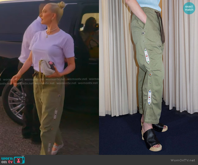 Kapital Sulfur Herringbone Easy Baker Pants in Khaki worn by Erika Jayne on The Real Housewives of Beverly Hills