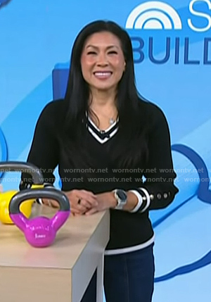 Karena Wu’s black v-neck sweater on Today