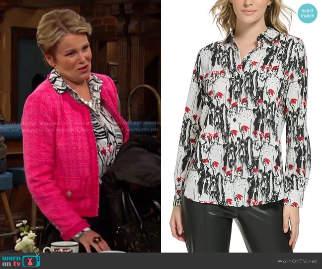 Karl Lagerfeld Paris Fashion Girl Printed Shirt worn by Bonnie Lockhart (Judi Evans) on Days of our Lives