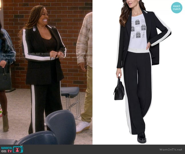 Karl Lagerfeld Paris Contrast Pleated Trim Blazer worn by Regina Upshaw (Kim Fields) on The Upshaws
