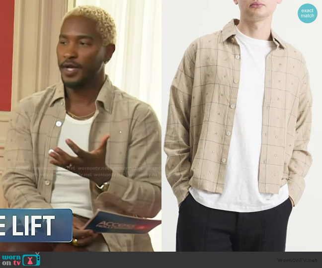 Kartik Research Embroidered Mirror Box Shirt worn by Scott Evans on Access Hollywood