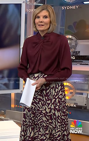 Kate’s burgundy blouse and abstract print skirt on NBC News Daily