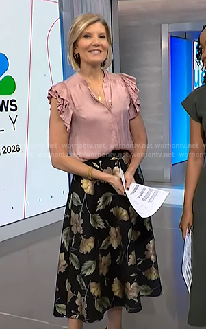 Kate’s Pink ruffle top and black floral skirt on NBC News Daily