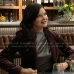 Katie’s brown leather top and velvet blazer on The Bold and the Beautiful