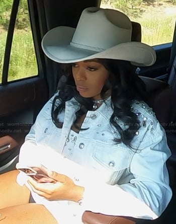 Keiarna’s white embellished dress and jacket on The Real Housewives of Potomac
