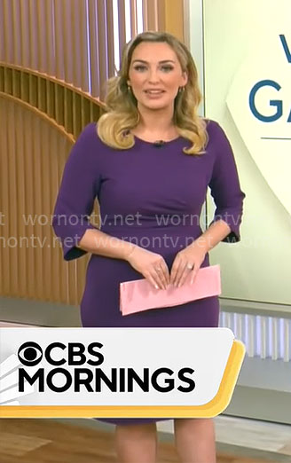 Kelly O’Grady’s purple ruched dress on CBS Mornings