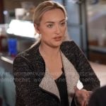 Kelly O’Grady’s tweed moto jacket on CBS Mornings