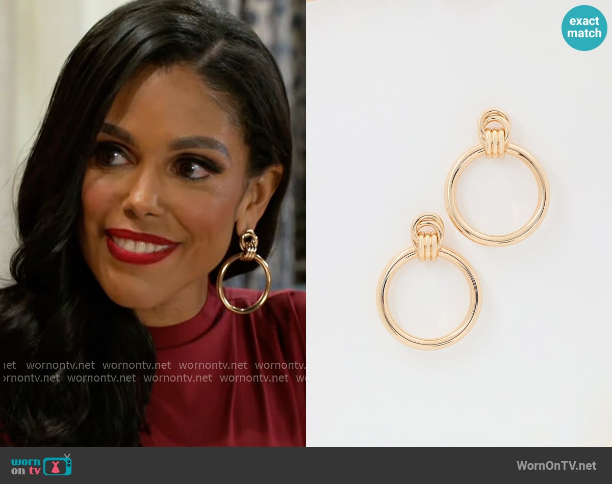 Kenneth Jay Lane Love Knot Door Knocker Earrings worn by Dani Dupree (Karla Mosley) on Beyond the Gates
