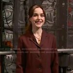 Kiernan Shipka’s burgundy plaid pleated blazer dress on Today