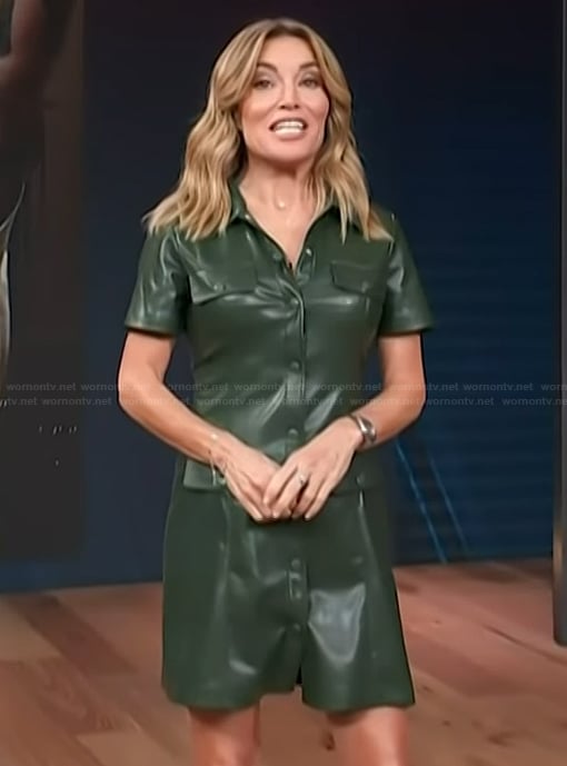 Kit’s green leather shirtdress on Access Hollywood