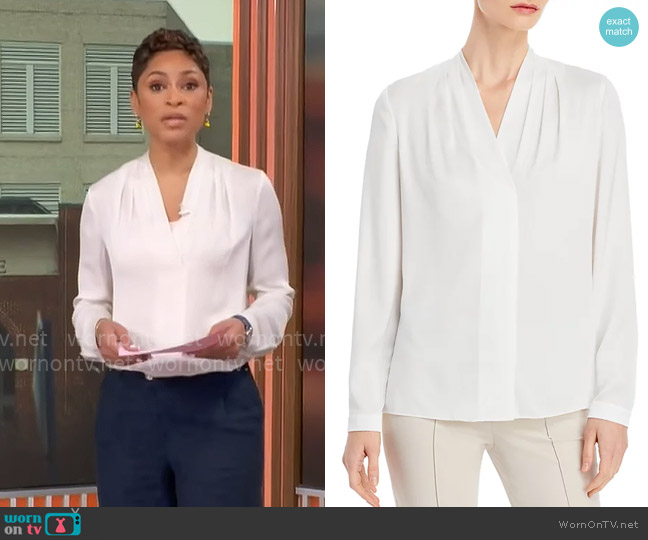 Kobi Halperin Nellie Silk-Blend Pleated Blouse worn by Jericka Duncan on CBS Mornings