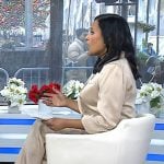 Kristen’s beige double breasted blazer and pants on Today